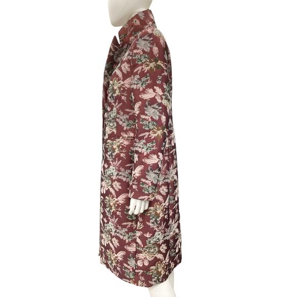 Vince Camuto Coat Women’s SZ 10 Floral Nicely Tailored Buttons Pockets Burgundy - Picture 3 of 5